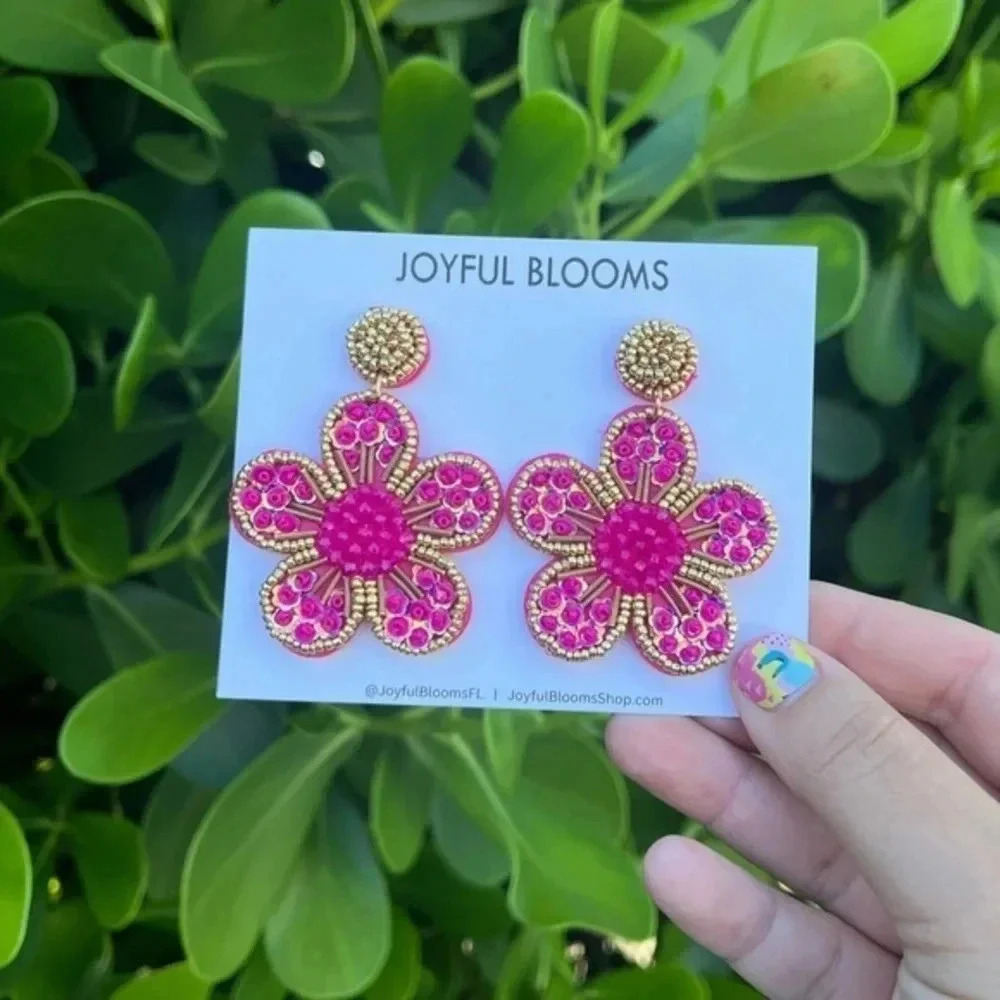 Flower Earrings | Beaded Earrings | Rhinestone Tiny bead Earrings